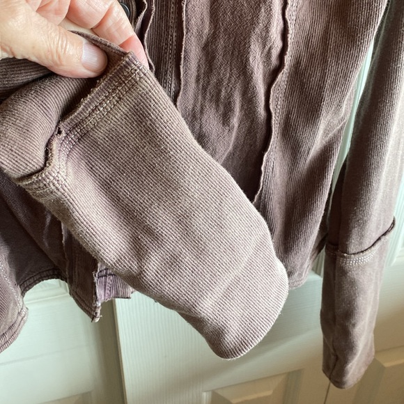 Free People NWT Tiny Button-Up Long Sleeve Collared Ribbed Cotton Top medium - Picture 10 of 16